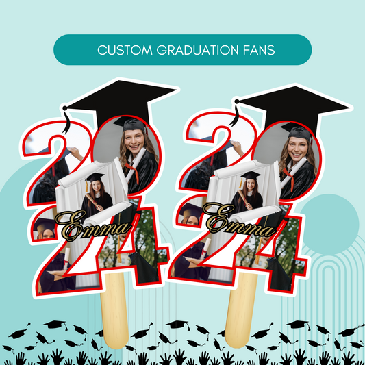 Personalized Graduation Fans - 2024 Red Border