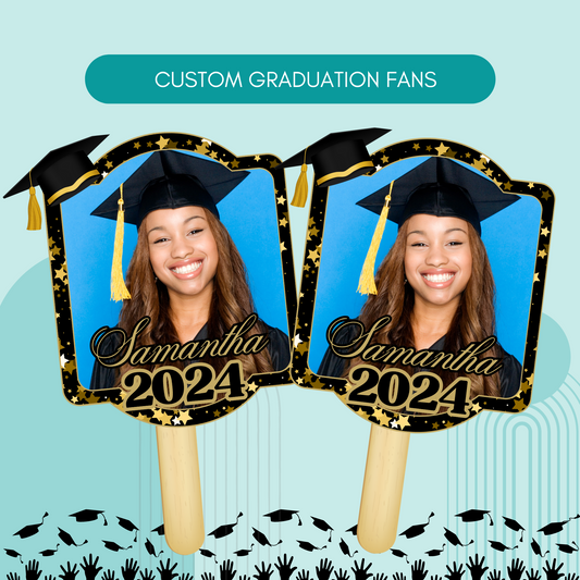 Personalized Graduation Fans - Black and Gold