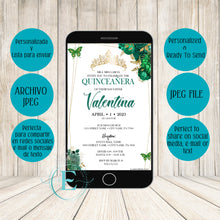 Load image into Gallery viewer, Emerald Green Gold Roses E-Invite
