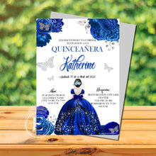 Load image into Gallery viewer, Royal Blue Roses Quinces/Sweet16 Invites
