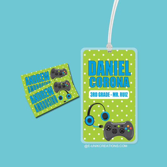 Gamer School Supplies Labels & Backpack Tag