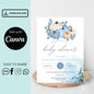 Pumpkin Baby Shower Invitation Canva Editable Template: Blue Watercolor Pumpkin Fall Invite