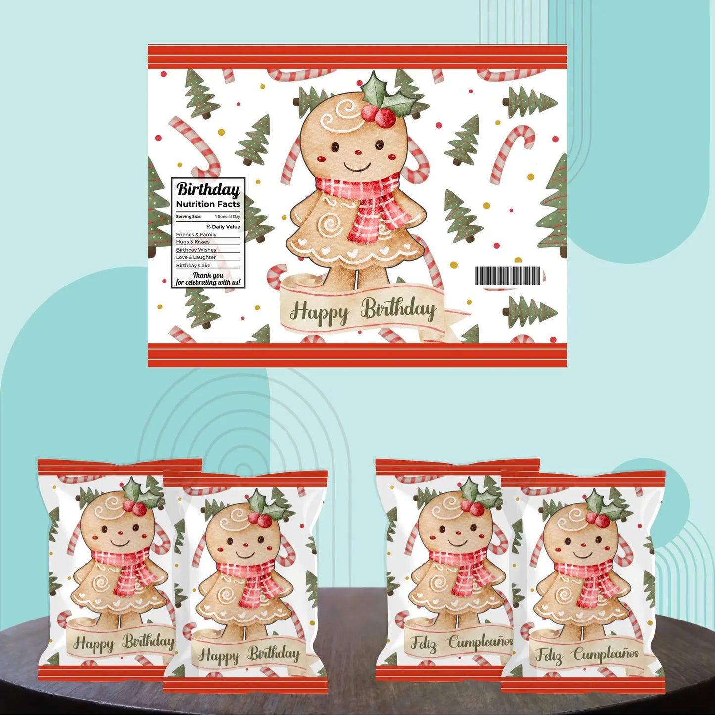 Gingerbread Girl Chip Bag Cover PDF Instant Download File | Winter Holidays Celebration