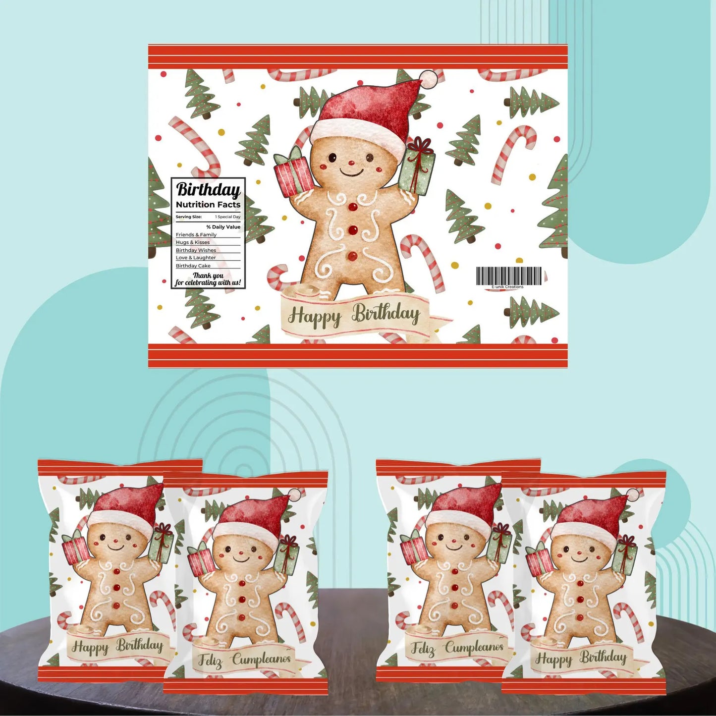 Gingerbread Man Chip Bag Cover PDF Instant Download File | Winter Holidays Celebration