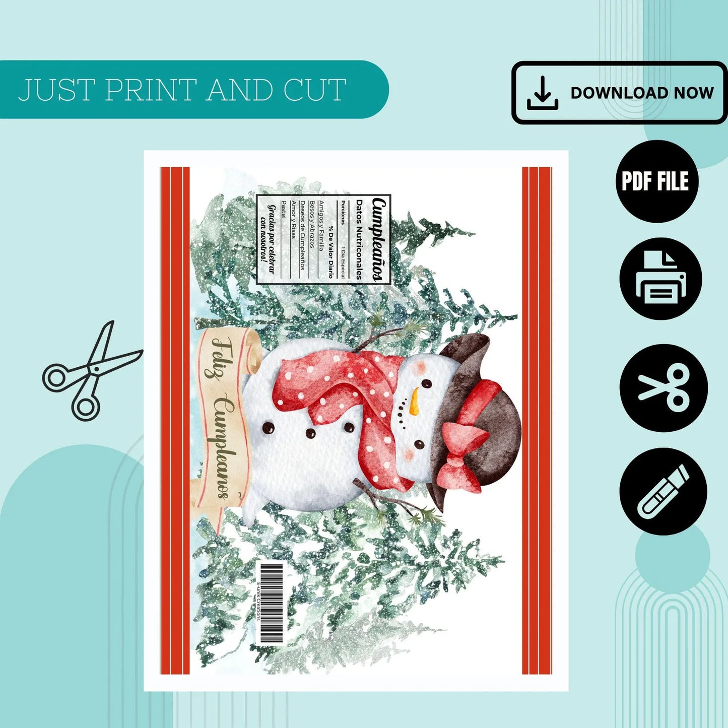 Snowman Chip Bag Cover PDF Instant Download File | Winter Holidays Celebration.