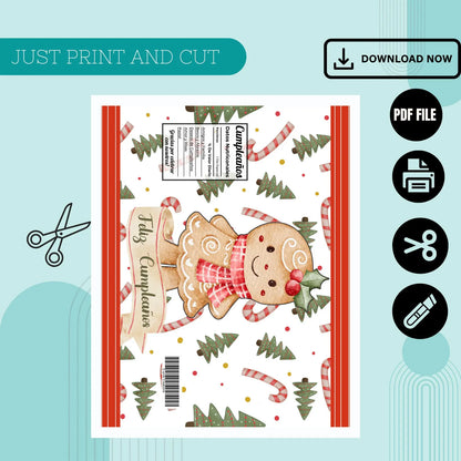 Gingerbread Girl Chip Bag Cover PDF Instant Download File | Winter Holidays Celebration