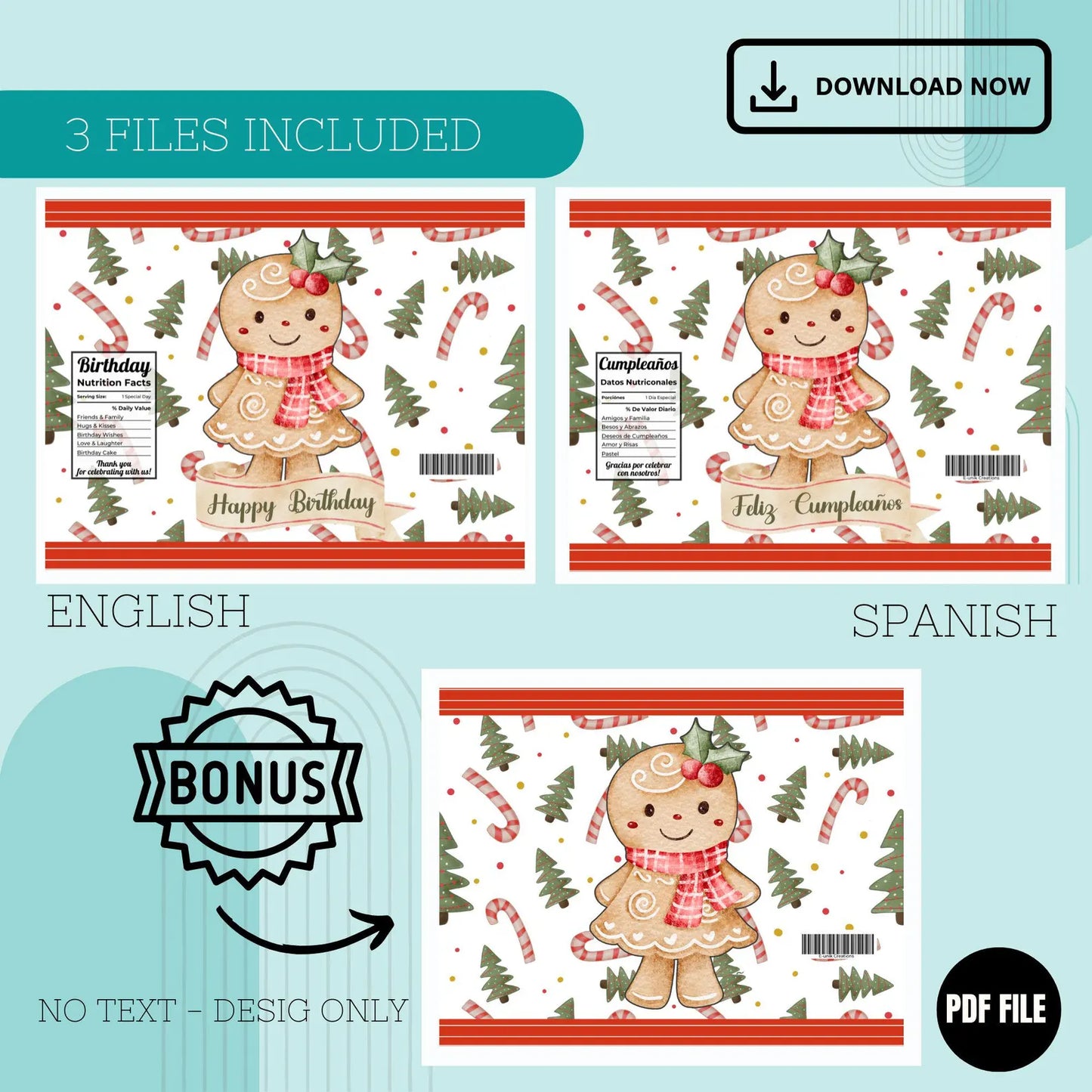 Gingerbread Girl Chip Bag Cover PDF Instant Download File | Winter Holidays Celebration