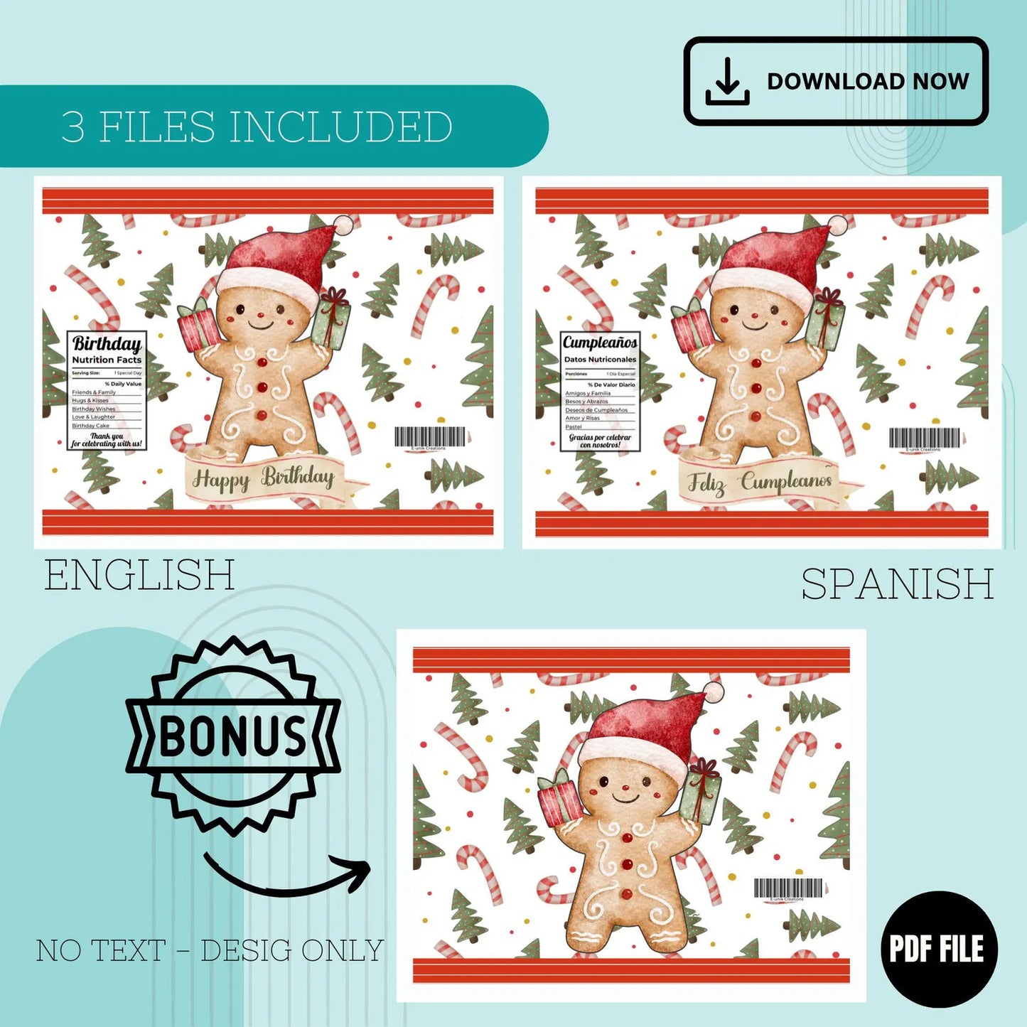 Gingerbread Man Chip Bag Cover PDF Instant Download File | Winter Holidays Celebration