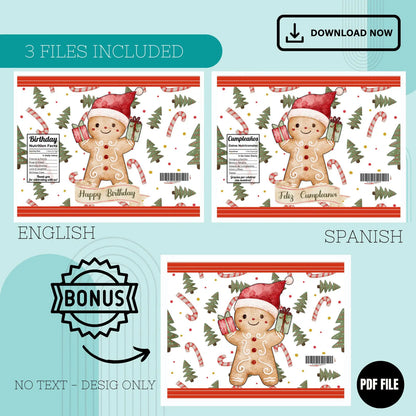 Gingerbread Man Chip Bag Cover PDF Instant Download File | Winter Holidays Celebration