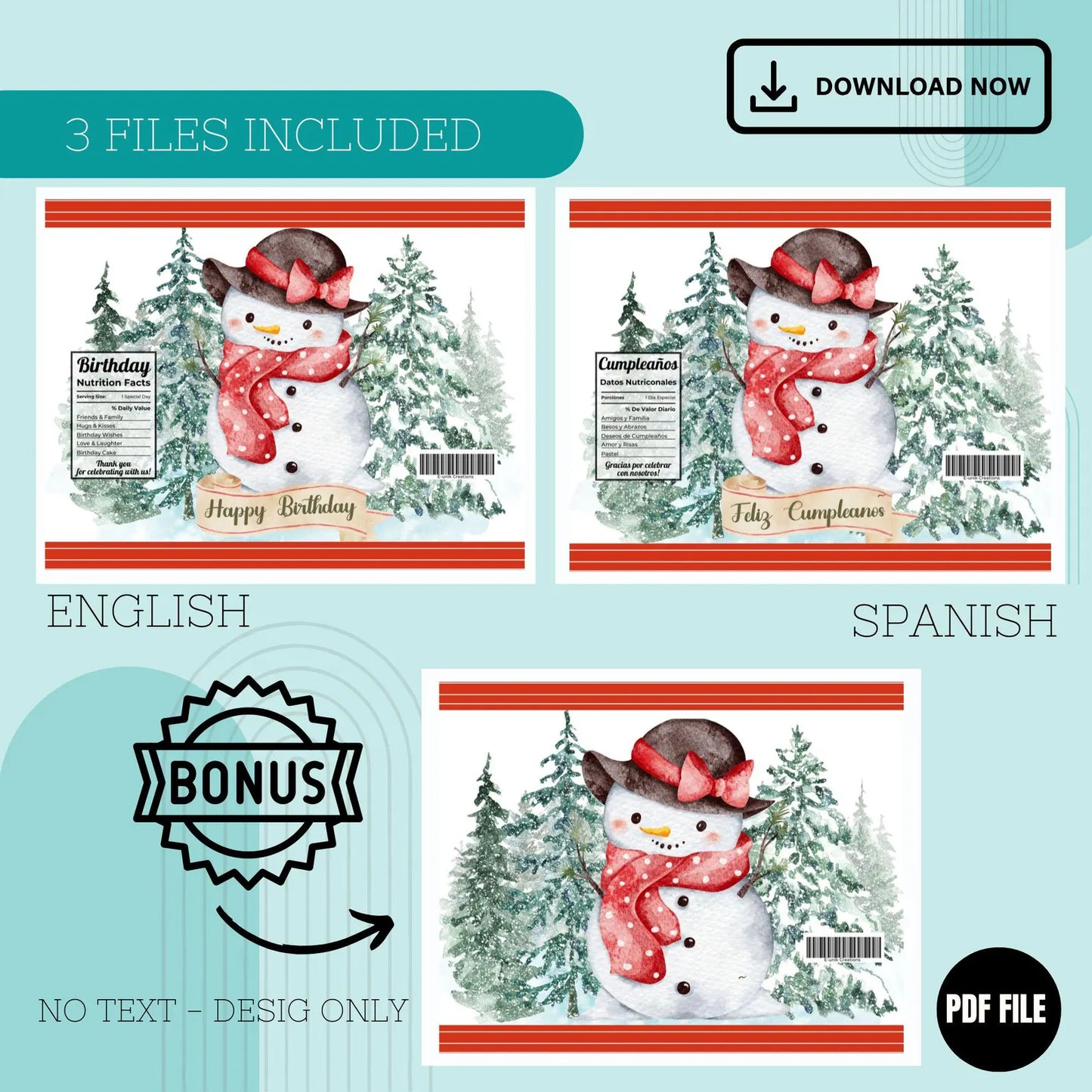 Snowman Chip Bag Cover PDF Instant Download File | Winter Holidays Celebration.