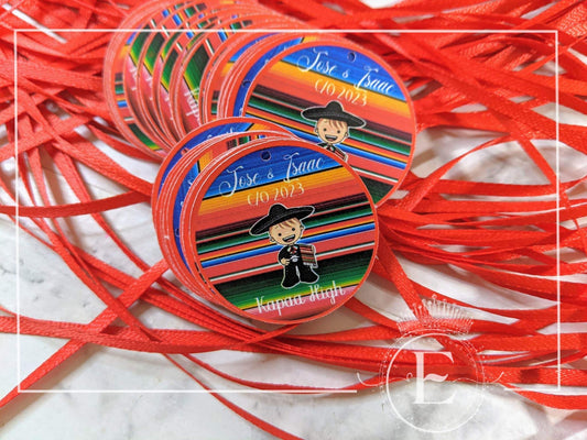 Etiquetas de Charro, etiquetas impresas de Mariachi negro con cinta, etiquetas de agradecimiento de Fiesta