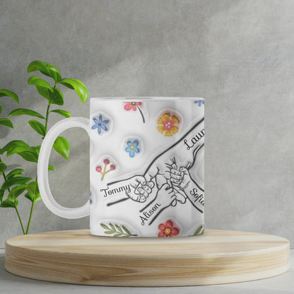 Mom and Kid's Name 3D Floral Mug