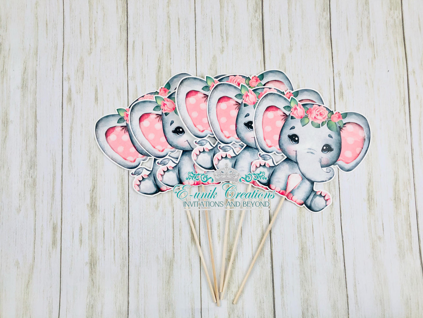 Pink Floral Elephant Centerpiece Sticks