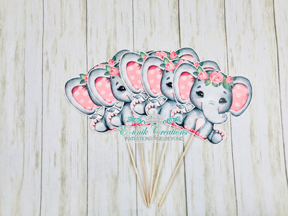 Pink Floral Elephant Centerpiece Sticks