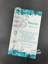 Load image into Gallery viewer, Floral Teal Quinceanera Favors, Sweet 16 Rosary Favors

