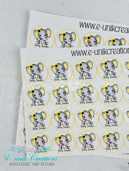 Sunflower Elephant, Baby Girl Elephant, Gray Elephant Label. SE2008