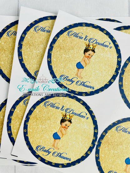 Prince Stickers, Baby Prince Labels, Royal Birthday, Royal Blue and Gold