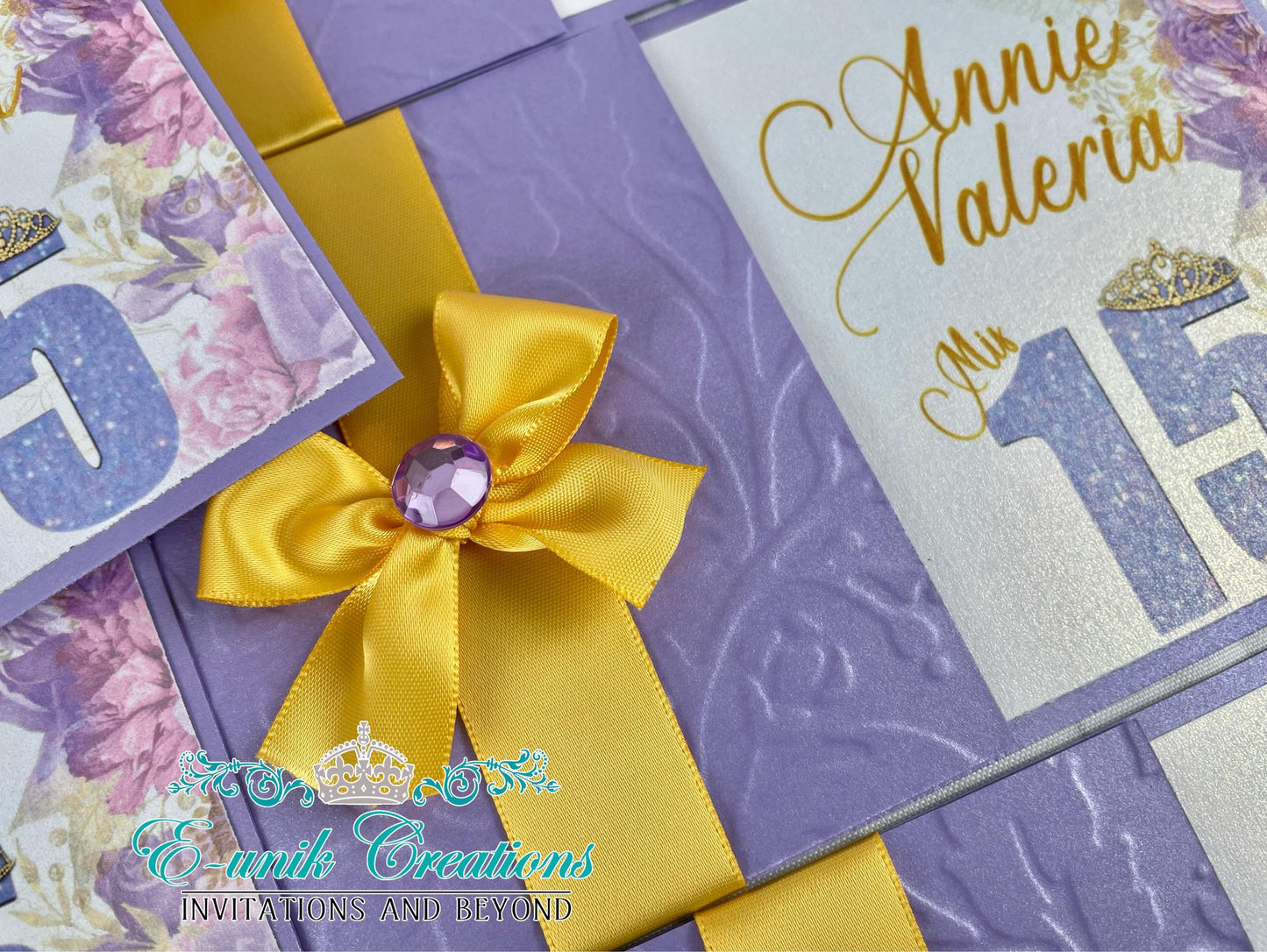 Rapunzel Quinceanera Invites, Purple and Gold Yellow