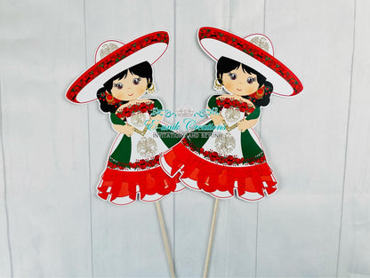 Centros de Mesa Mexicanos Palillos, Vestido Rojo Blanco Verde