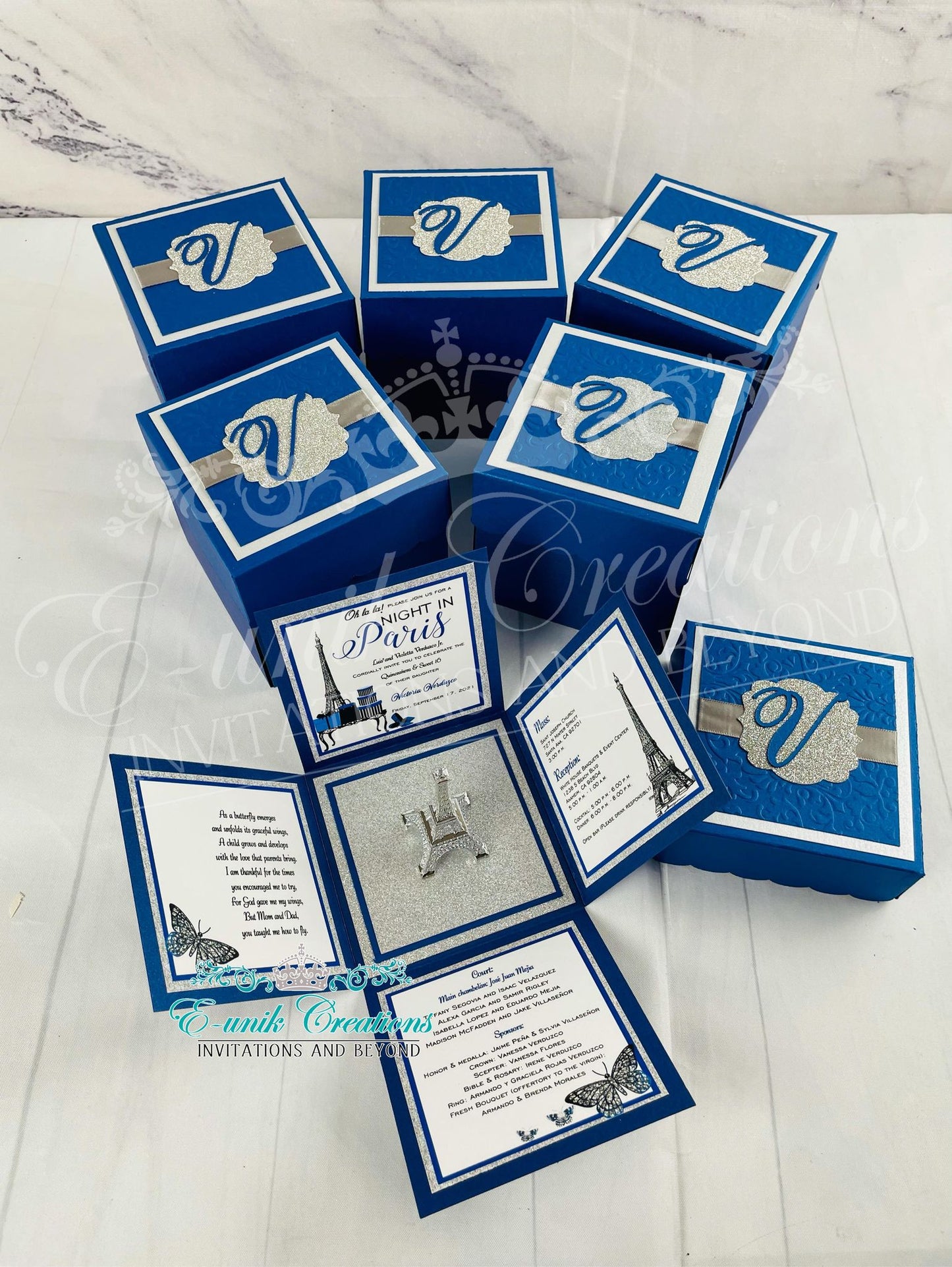 Invitaciones Royal Blue Parisian Pink Box