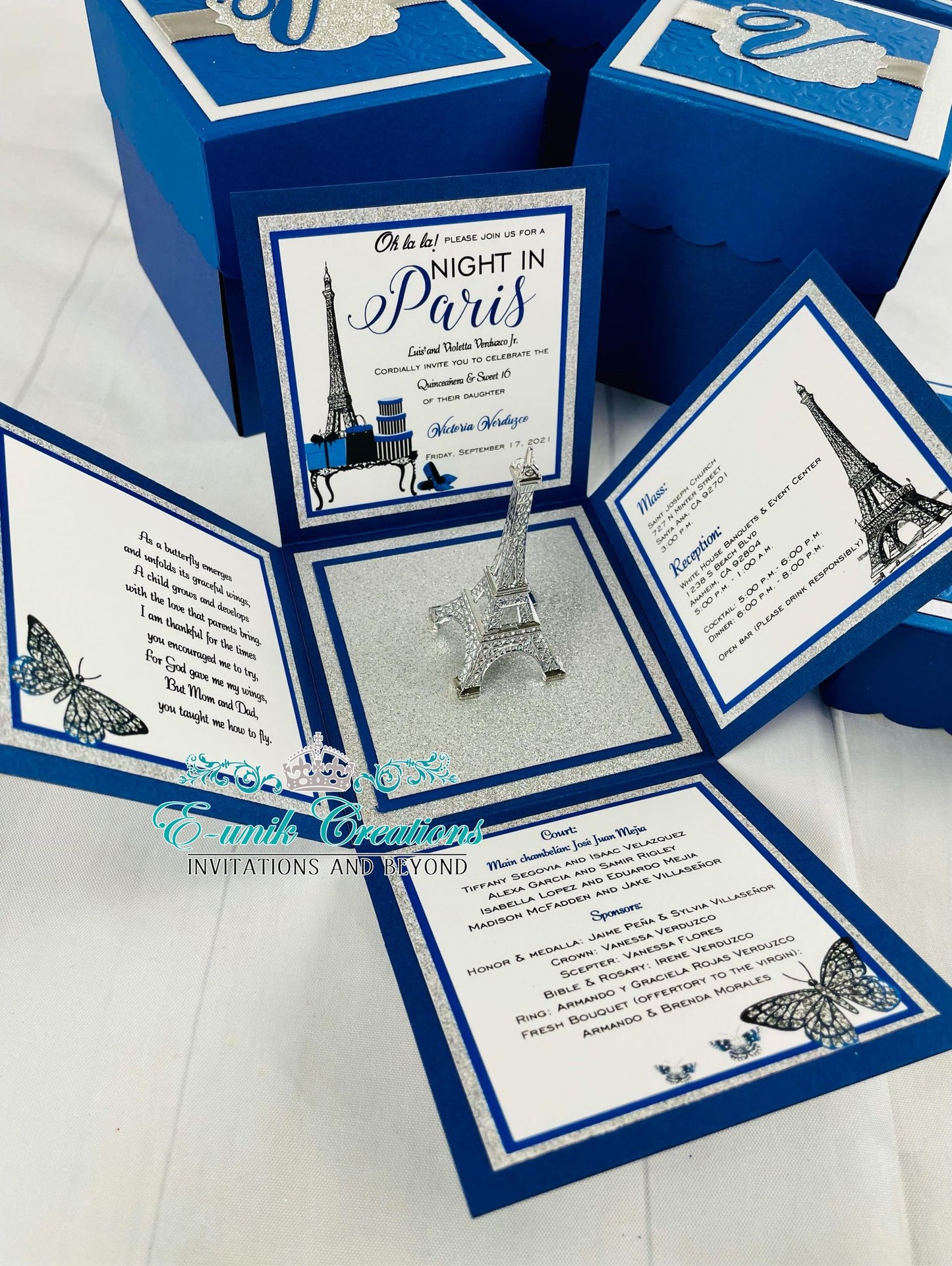 Invitaciones Royal Blue Parisian Pink Box