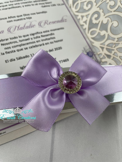 Lilac and Silver Princess Quinceanera or Sweet 16 Invitations. 10pcs