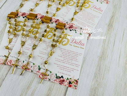 Floral Rose Gold Rosary Favors