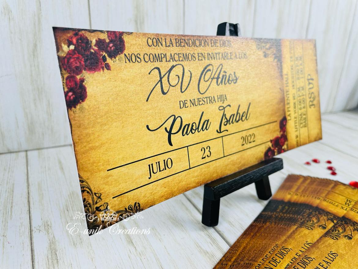 Vintage Gold Red Ticket Invite