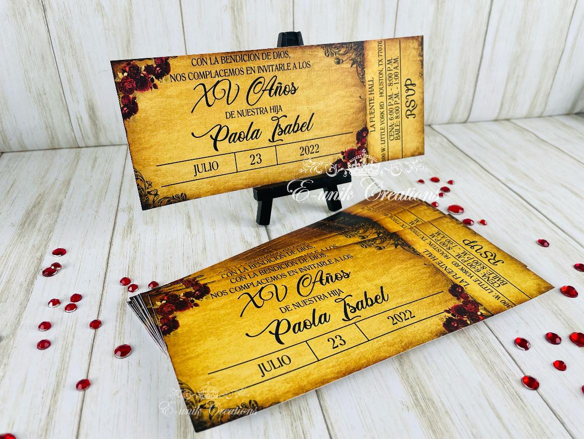 Vintage Gold Red Ticket Invite