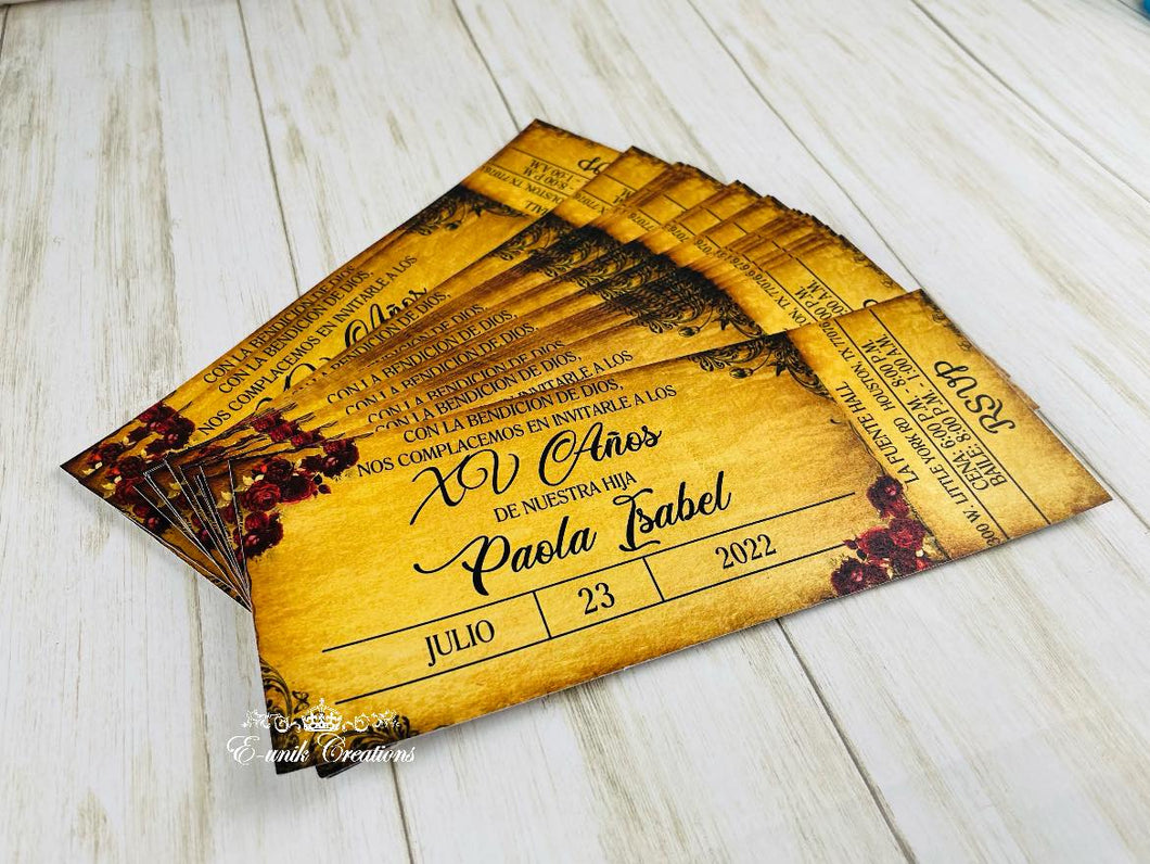 Vintage Gold Red Ticket Invite