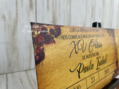 Vintage Gold Red Ticket Invite