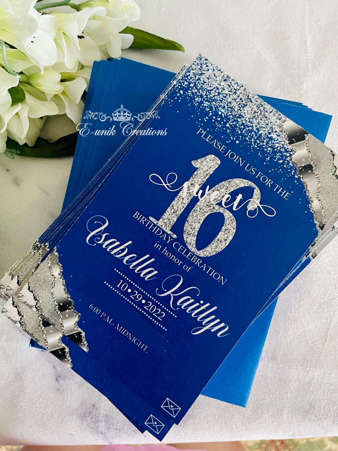 Royal Blue and Silver Quinceanera or Sweet 16. 12pcs