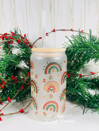 Boho Christmas Rainbow Glass Can-Frosted