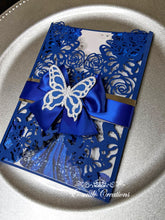 Load image into Gallery viewer, Blue Butterfly &amp; Roses Invitation
