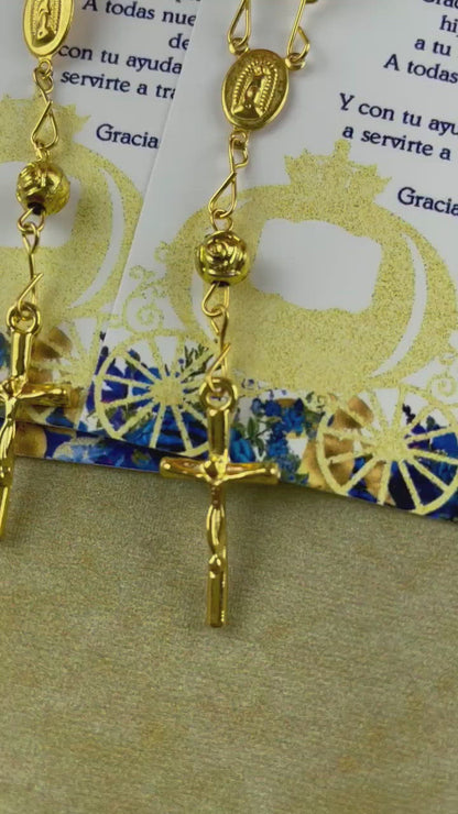 Favores de quinceañera azul real y dorado, dulces 16 favores de rosario