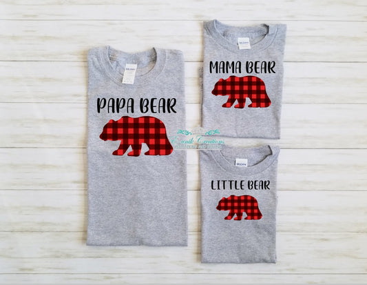 Buffalo Plaid Bear Family T-shirts