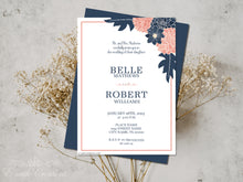 Load image into Gallery viewer, Navy and Blush Dahlias Wedding Invite
