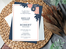 Load image into Gallery viewer, Navy and Blush Dahlias Wedding Invite
