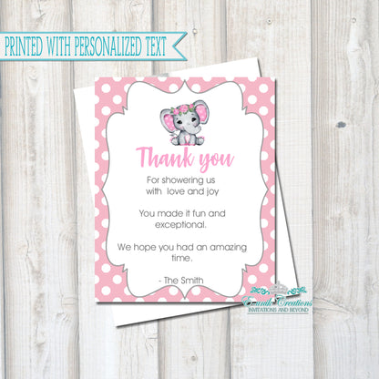 Pink Floral Elephant Thank You Cards