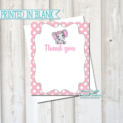 Pink Floral Elephant Thank You Cards