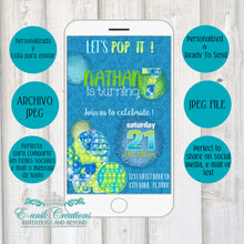 Load image into Gallery viewer, Blue Green Pop It Birthday E-Invite
