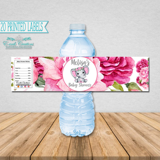Pink Floral Elephant Bottle Labels