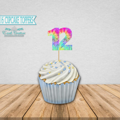 Tie Dye Age Cupcake Topper