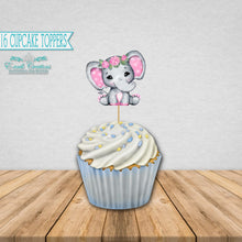 Load image into Gallery viewer, Pink Floral Elephant Cupcake Toppers
