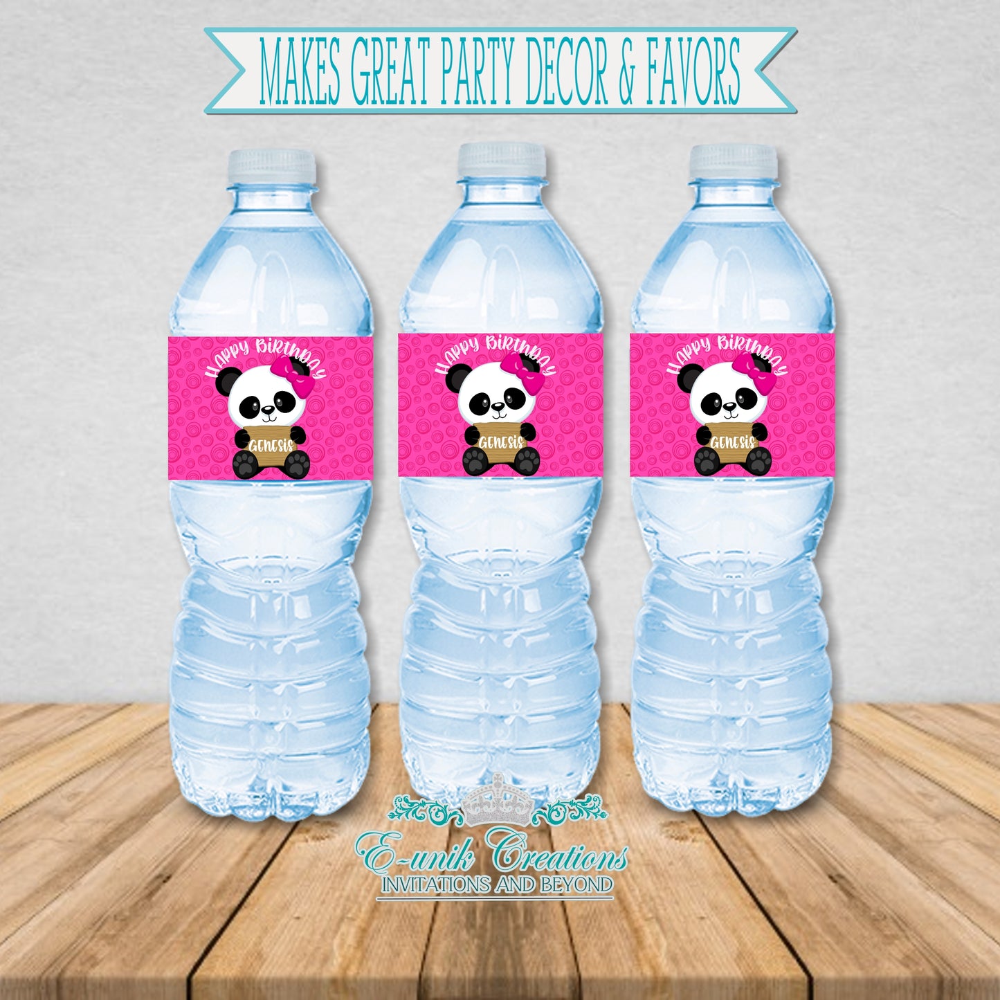 Etiquetas para botellas de niña panda
