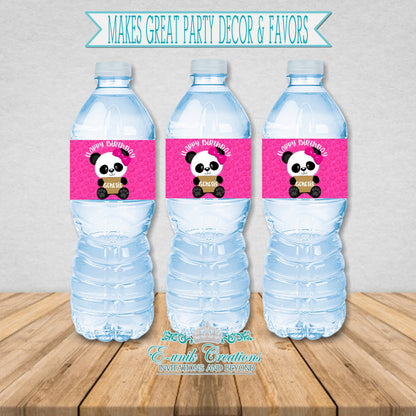 Etiquetas para botellas de niña panda