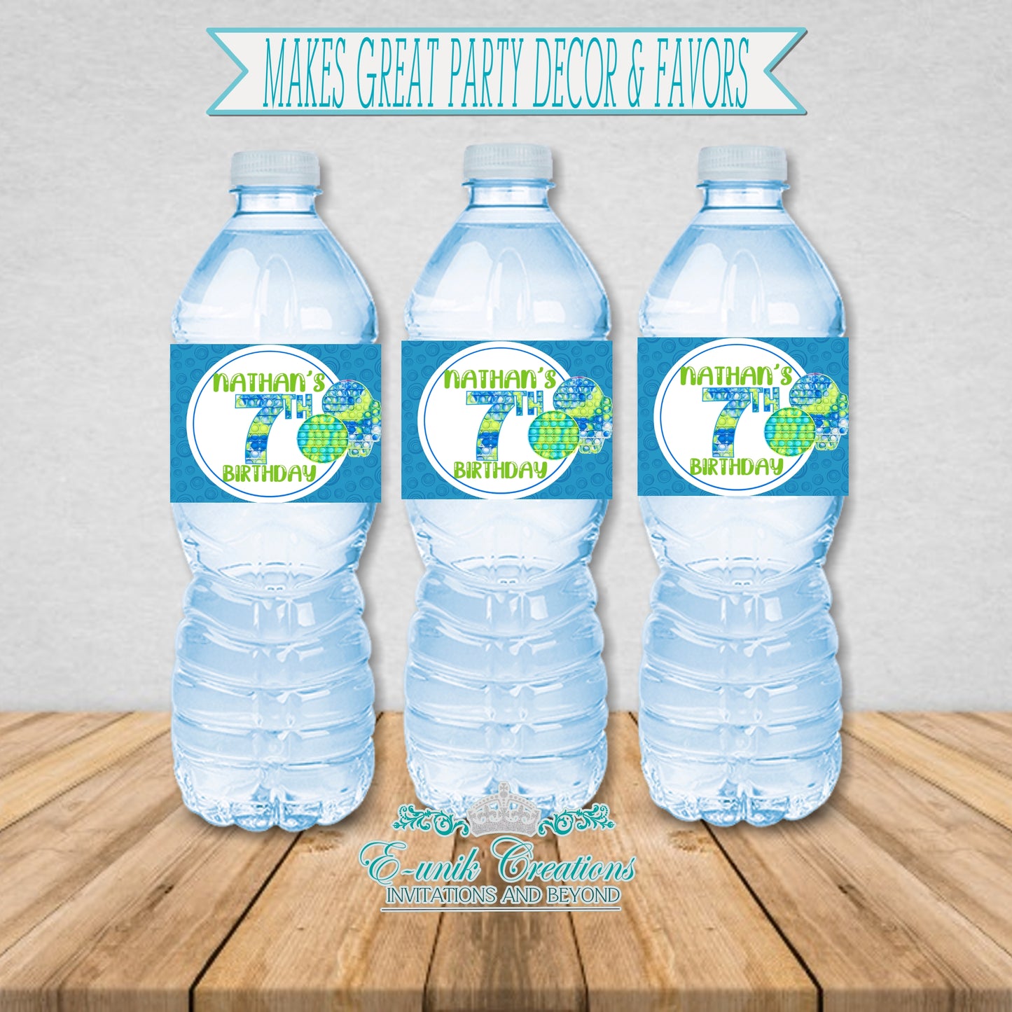 Pop It Water Bottle Labels - Green Blue