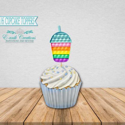 Pop It Cupcake Toppers - Pop It Birthday Decoration