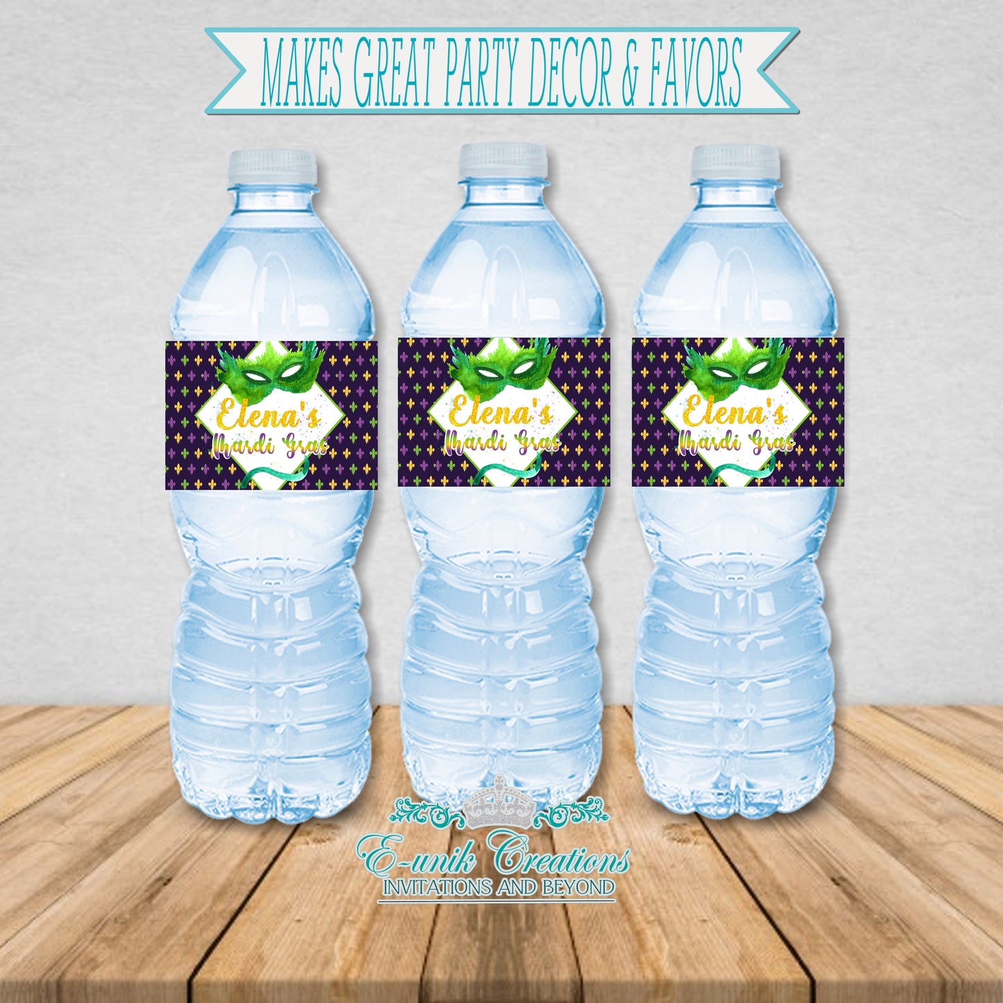 Etiquetas para botellas de agua Mardi Gras