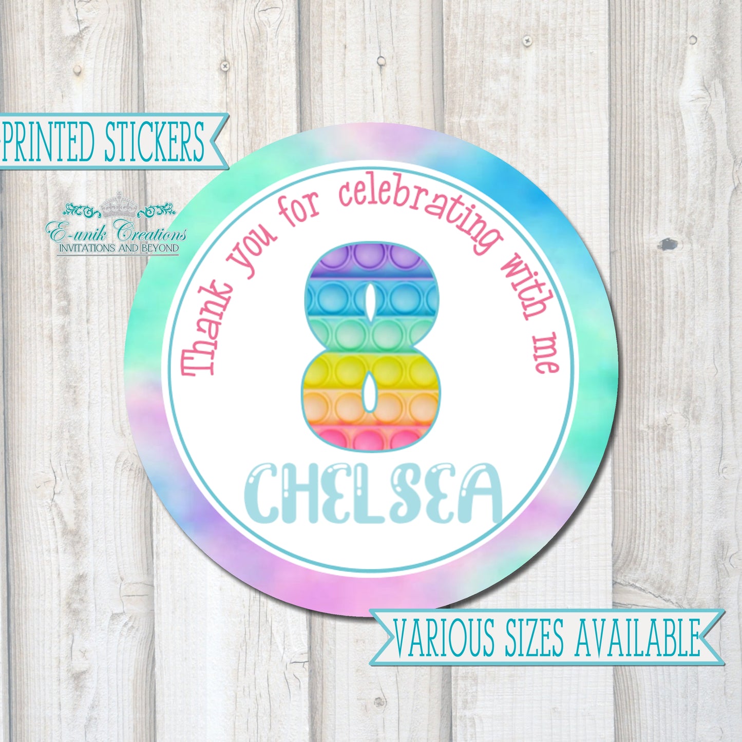 Pop It Party Stickers - Personalized